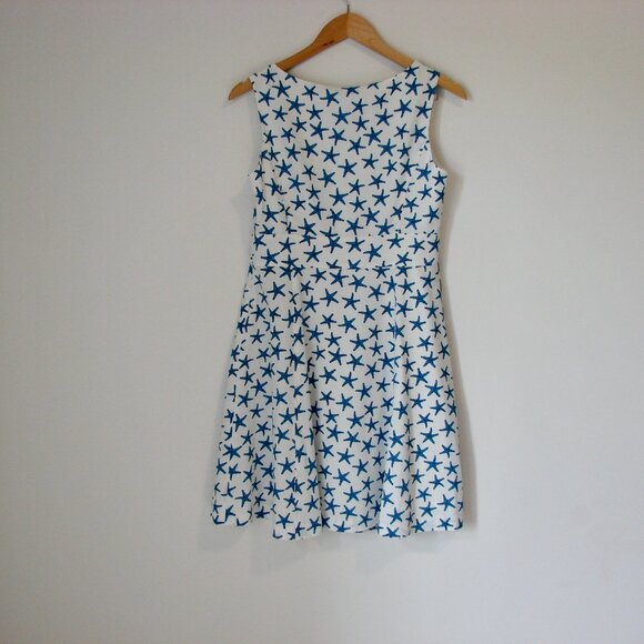 Shift Midi Dress Blue White Summer Starfish Sleeveless A-Line Office Nine West 4 - Picture 9 of 14